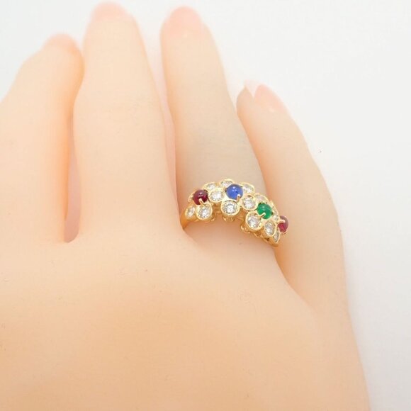 Rare! Authentic Christian Dior 18k Yellow Gold Ruby Emerald Diamond Flower Ring - Picture 12 of 12